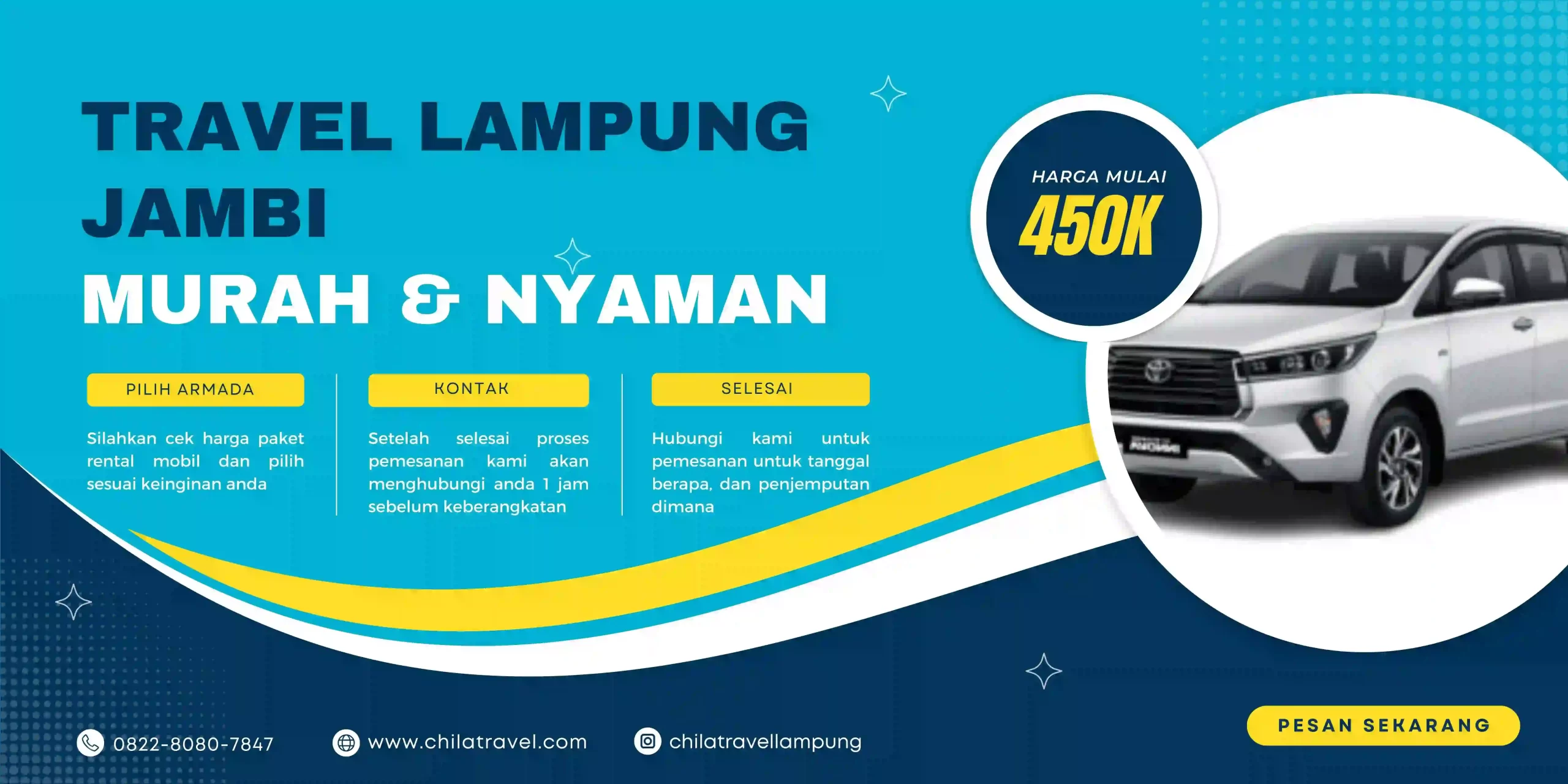 Bus Travel Lampung Jambi melaju di jalan tol Trans Sumatera dengan pemandangan pegunungan hijau di latar belakang